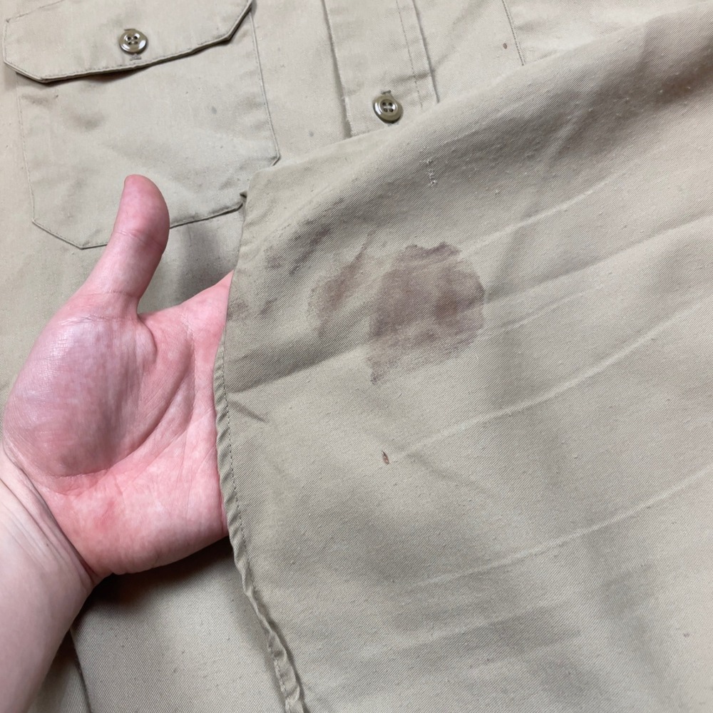 VTG 70s Mens Short Sleeve Khaki Tan Work Shirt Distressed Utility Button Down - Picture 8 of 8